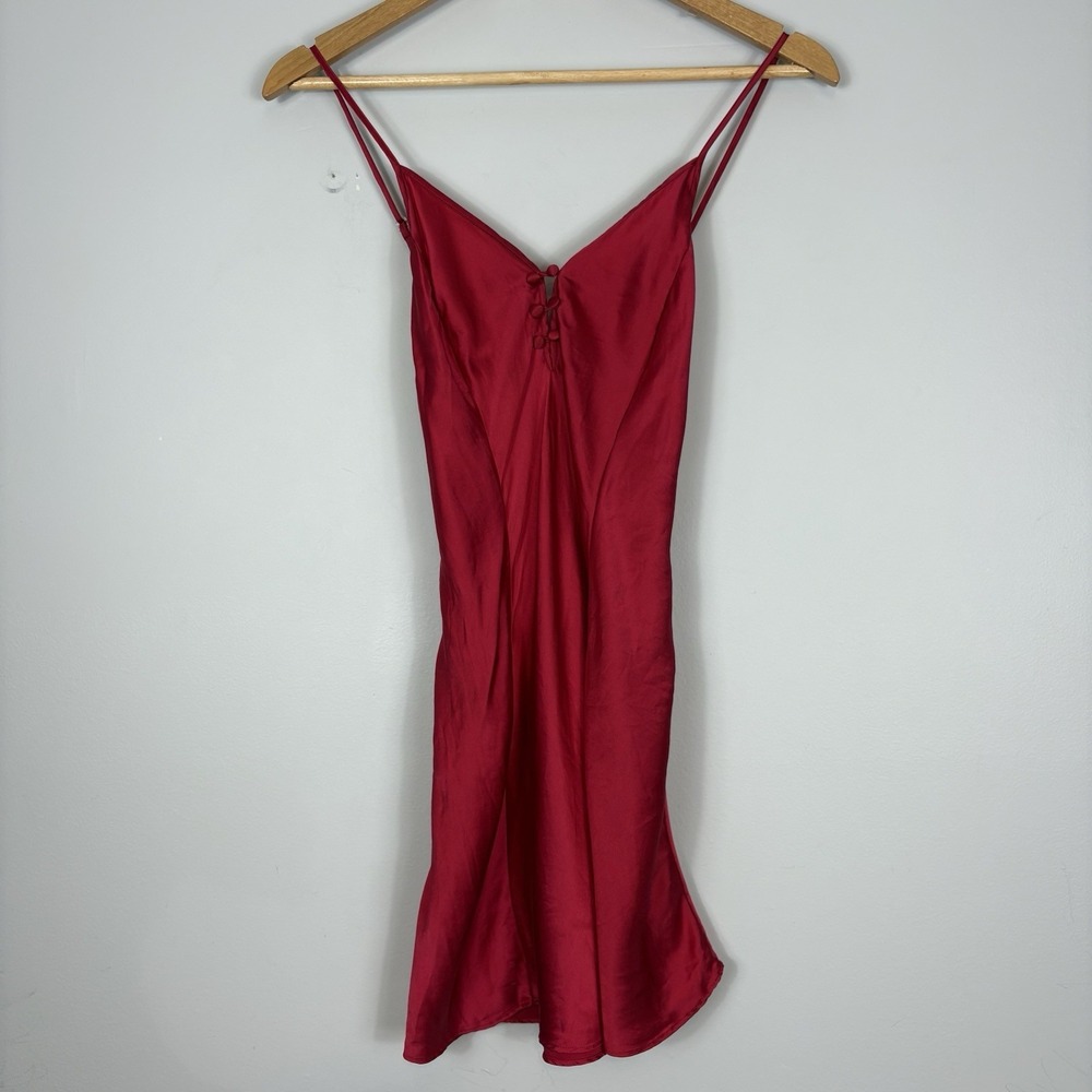 Vtg Y2K Victoria's Secret Gold Label 100% Silk Slip Dress Sz S Red Nightgown